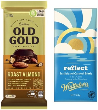 Coles Cadbury old gold block chocolate 170g-180g or whittaker's r&r block chocolate 100g offer