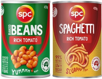 Coles Spc baked beans or spaghetti 420g-425g offer