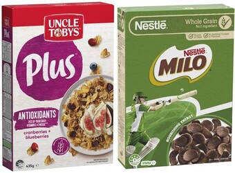 Coles Nestlé milo cereal 350g or uncle tobys plus cereal 410g-435g offer