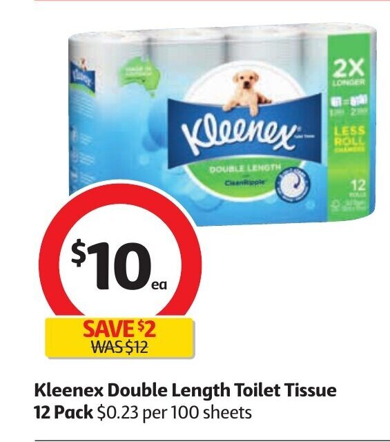 Kleenex Double Length Toilet Tissue 12 Pack offer at Coles