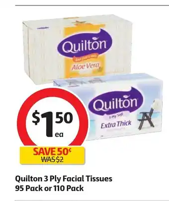 Coles Quilton 3 Ply Facial Tissues 95 Pack or 110 Pack offer