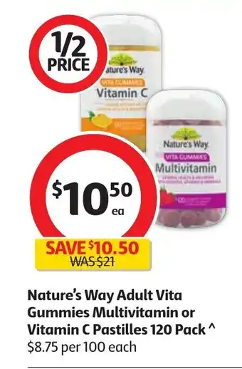 Coles Nature's Way Adult Vita Gummies Multivitamin or Vitamin C Pastilles 120 pack offer