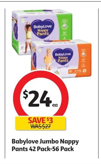 Coles Babylove Jumbo Nappy Pants 42 pack - 56 Pack offer