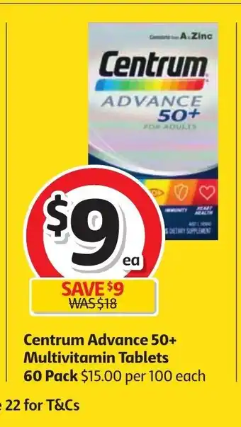 Coles Centrum Advance 50+ Multivitamin Tablets 60 Pack offer