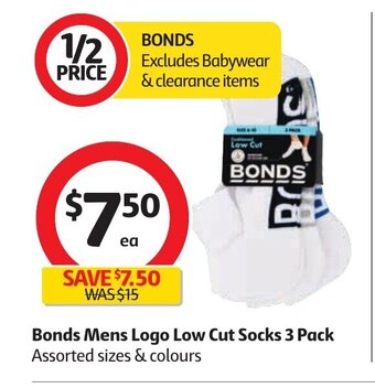 Coles Bonds Mens Logo Low Cut Socks 3 Pack offer
