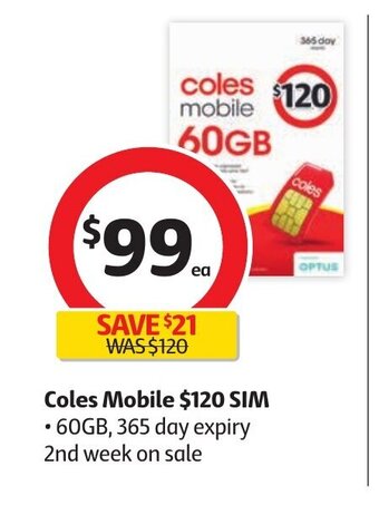 Coles Coles Mobile $120 Sim offer