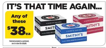 Coles Smithy's Premium Lager Bottles each offer