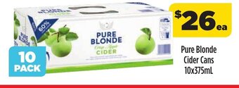Coles Pure Blonde Cider Cans 10x375mL offer
