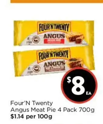 Foodworks Four'N Twenty Angus Meat Pie 4 Pack 700g offer