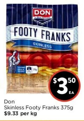 Foodworks Don Skinless Footy Franks 375g offer