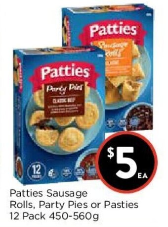 Foodworks Patties Sausage Rolls, Party Pies or Pasties 12 Pack 450-560g offer