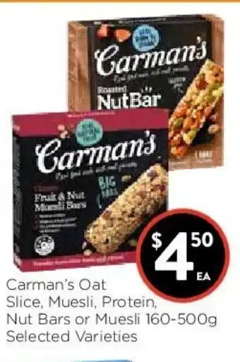 Carman's Oat Slice, Muesli, Protein, Nut bars or Muesli 160-500g