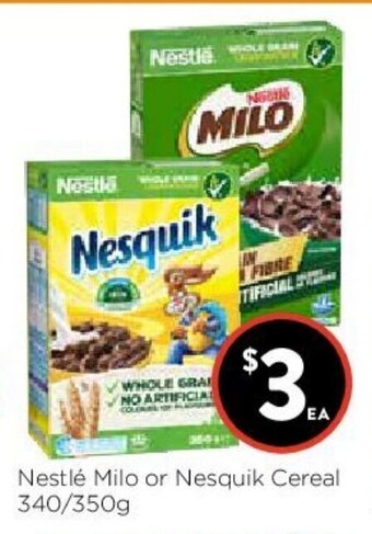 Foodworks Nestle Milo or Nesquik Cereal 340/350g offer