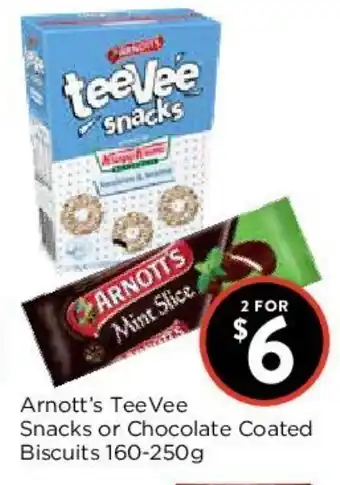 Foodworks Arnott's Tee Vee Snacks or Chocolate Coated Biscuits 160/250g offer