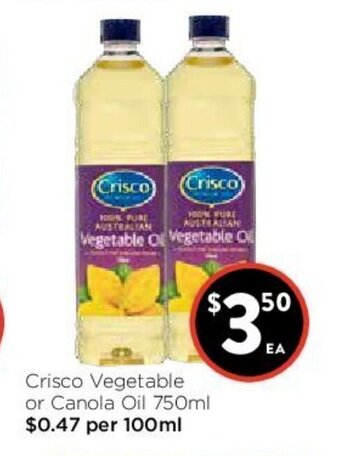 Foodworks Crisco Vegetable or Canola Oil 750ml offer