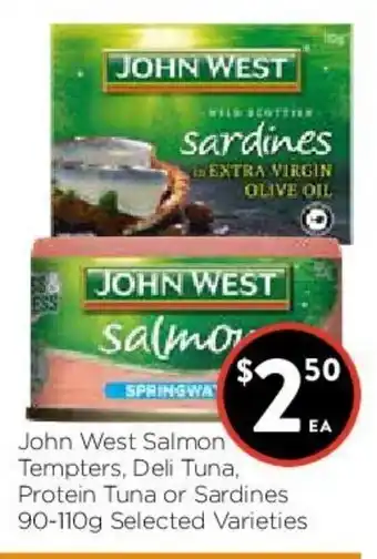 Foodworks John West Salmon Tempters, Deli Tuna, Protein Tuna or Sardines 90-110g Selected Varieties offer
