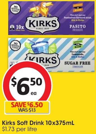 Coles Kirks Soft Drink 10x375mL offer