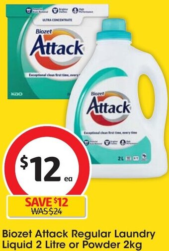 Coles Biozet Attack Regular Laundry Liquid 2 Litre or Powder 2kg offer