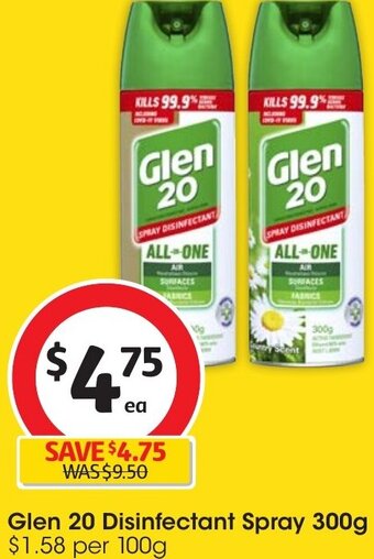 Coles Glen 20 Disinfectant Spray 300g offer