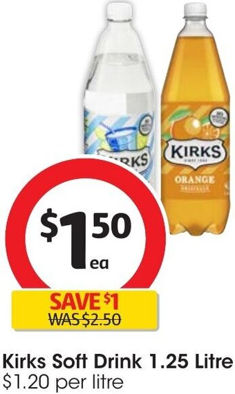 Coles Kirks Soft Drink 1.25 Litre offer