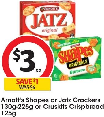 Coles Arnott's Shapes or Jatz Crackers 130g-225g or Cruskits Crispbread 125g offer