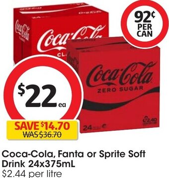 Coles Coca-Cola, Fanta or Sprite Soft Drink 24x375mL offer