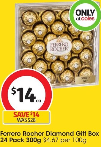 Coles Ferrero Rocher Diamond Gift Box 24 Pack 300g offer