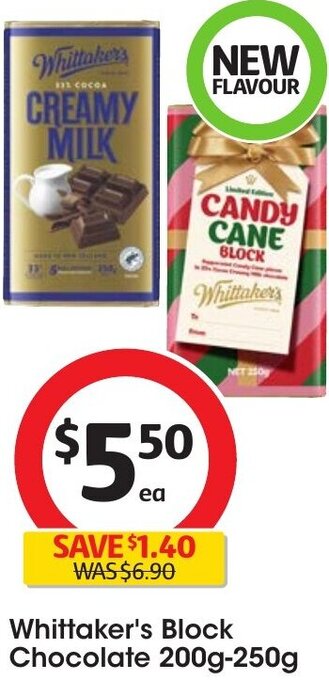Coles Whittaker's Block Chocolate 200g-250g offer
