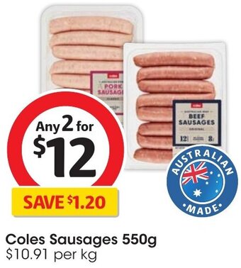 Coles Coles Sausages 550g offer