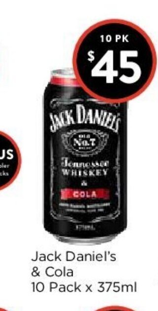 Foodworks Jack Daniel's & Cola 10 Pack x 375ml offer
