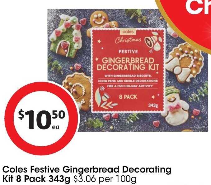 Coles Festive Gingerbread Decorating Kit 8 Pack 343g offer at Coles