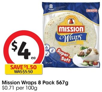 Coles Mission Wraps 8 Pack 567g offer