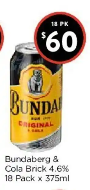 Foodworks Bundaberg & Cola Brick 4.6% 18 Pack x 375ml offer