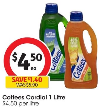 Coles Cottees Cordial 1 Litre offer