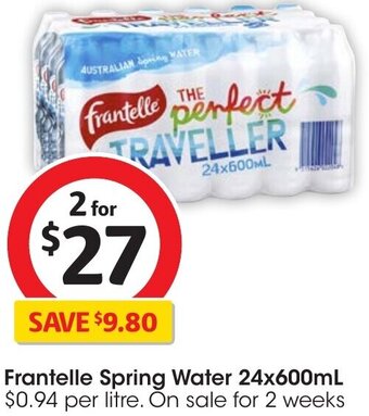 Coles Frantelle Spring Water 24x600mL offer