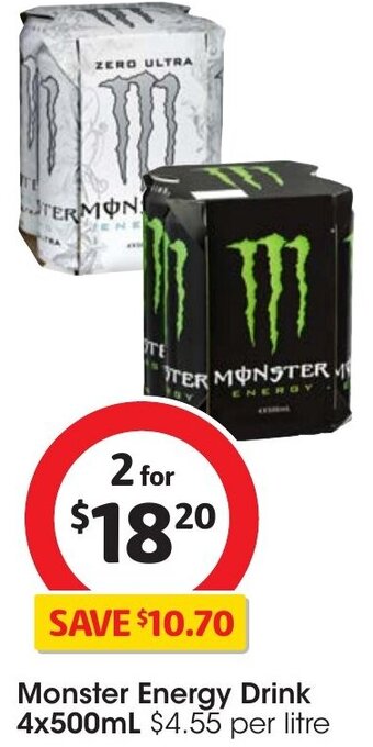 Coles Monster Energy Drink 4x500mL offer