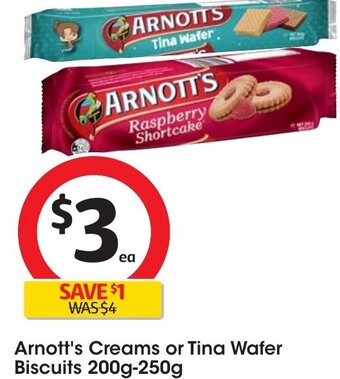 Coles Arnott's Creams or Tina Wafer Biscuits 200g-250g offer