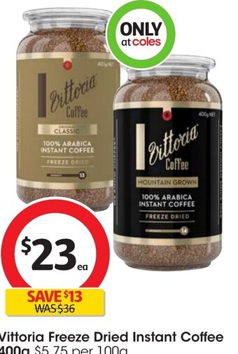 Coles Vittoria Freeze Dried Instant Coffee offer