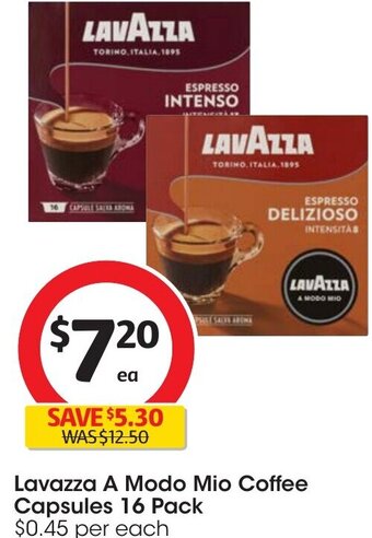 Coles Lavazza A Modo Mio Coffee Capsules 16 Pack offer