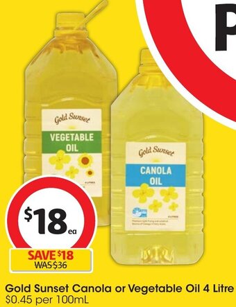 Coles Gold Sunset Canola or Vegetable Oil 4 Litre offer