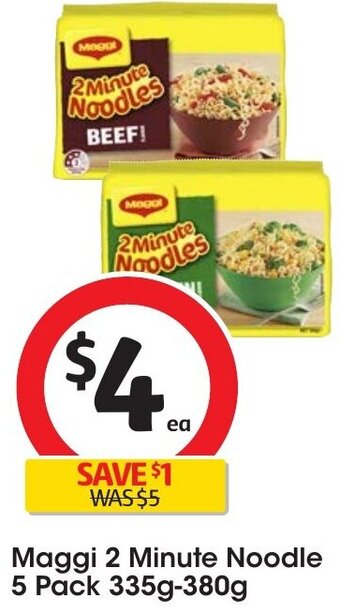 Coles Maggi 2 Minute Noodle 5 Pack 335g-380g offer