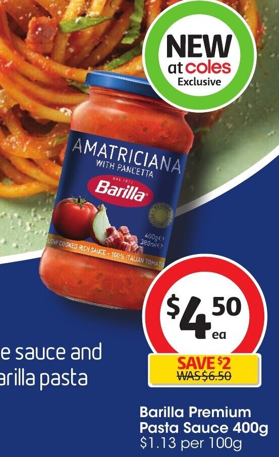 Barilla Premium Pasta Sauce 400g offer at Coles