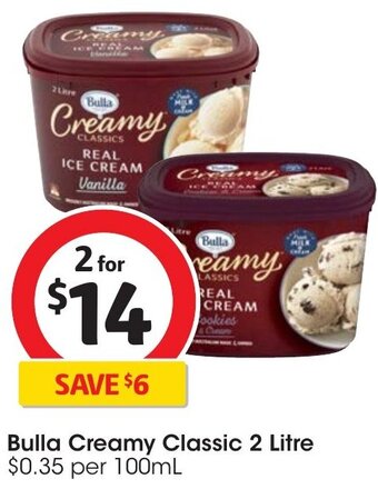 Coles Bulla Creamy Classic 2 Litre offer