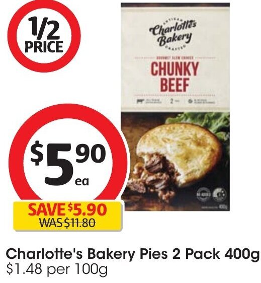 Charlotte's Bakery Pies 2 Pack 400g offer at Coles