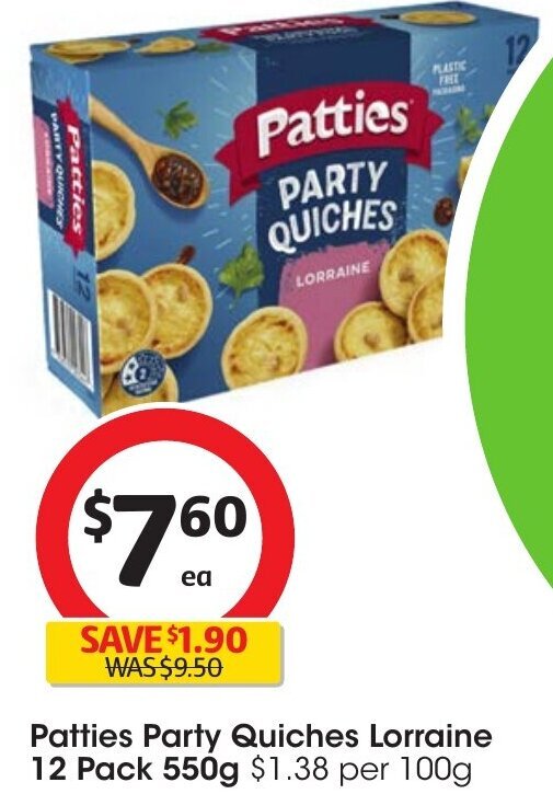 Patties Party Quiches Lorraine 12 Pack 550g offer at Coles