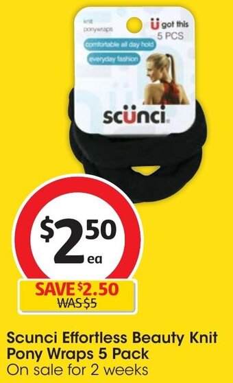 Coles Scunci Effortless Beauty Knit Pony Wraps 5 Pack offer