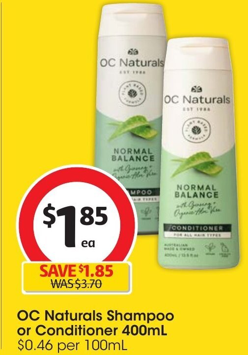 OC Naturals Shampoo or Conditioner 400mL offer at Coles