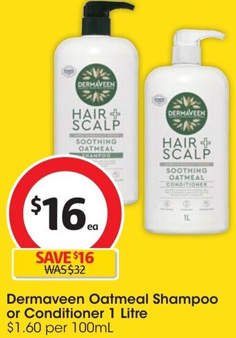 Coles Dermaveen Oatmeal Shampoo or Conditioner 1 Litre offer