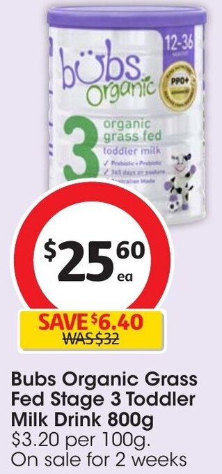 Coles Bubs Organic Grass Fed Stage 3 Toddler Milk Drink 800g offer