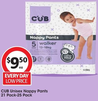 Coles CUB Unisex Nappy Pants 21 Pack-25 Pack offer